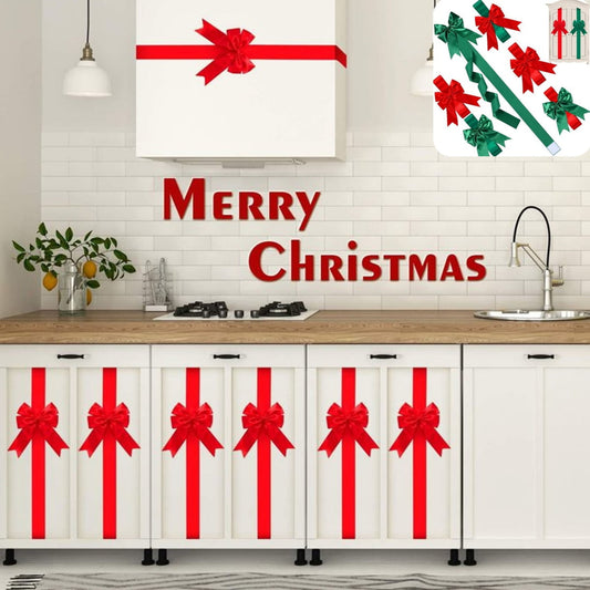 1Pc Christmas Cabinet Decor,Cabinet Bows For Kitchen Christmas,Christmas Cabinet Bows,Festive Ribbons Large Red Door Ribbon Party Decorations,Bows For Gifts,Furniture Kitchen Party Decor,Red