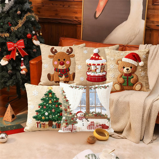 1Pc Christmas Throw Pillow Cover 18X18 In Multicolor Winter Theme Cushion Cases For Sofa Bed Home Decor,Decorative Cushion Covers For Sofa Couch Bed Holiday Winter Home Decor Xmas Pillowcase