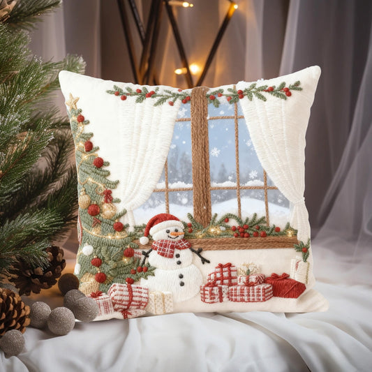 1Pc Christmas Throw Pillow Cover 18X18 In Multicolor Winter Theme Cushion Cases For Sofa Bed Home Decor,Decorative Cushion Covers For Sofa Couch Bed Holiday Winter Home Decor Xmas Pillowcase