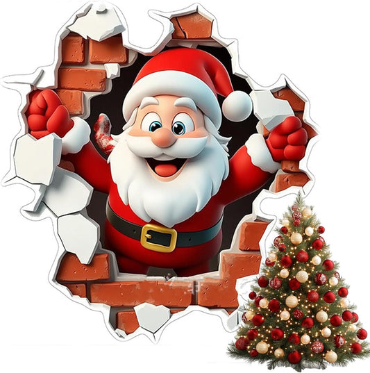 1Pc Creative Christmas Santa Wall Stickers,Christmas Creative Wall Sticker,Fun 3D Santa Stickers,Santa Wall Stickers,Santa Claus/ Reindeer/Snowman 3D Visual Effect Wallpaper Christmas Decorations