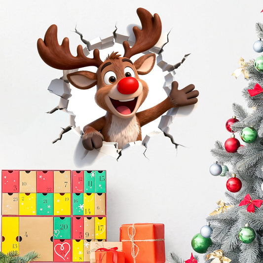1Pc Fun Holiday Wall Decal Santa Claus Wall Stickers,3D Christmas Santa Breaking Brick,Sturdy Design With Easy Application,Christmas Sticker Decorations For Home, Party, Living Room,Toilet
