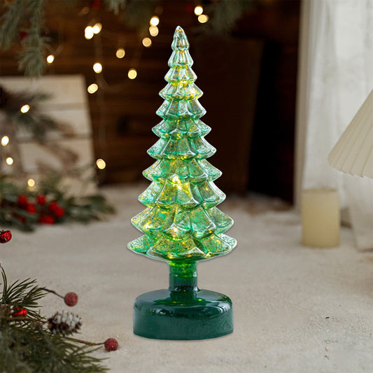 1Pc Illuminated Mercury Glass Christmas Trees,Crystal Glass Christmas Tree Ornaments,Glass Christmas Trees With Led Lights, Gold & Silver Illuminated Tabletop Decor For Xmas Home Party Centerpiece