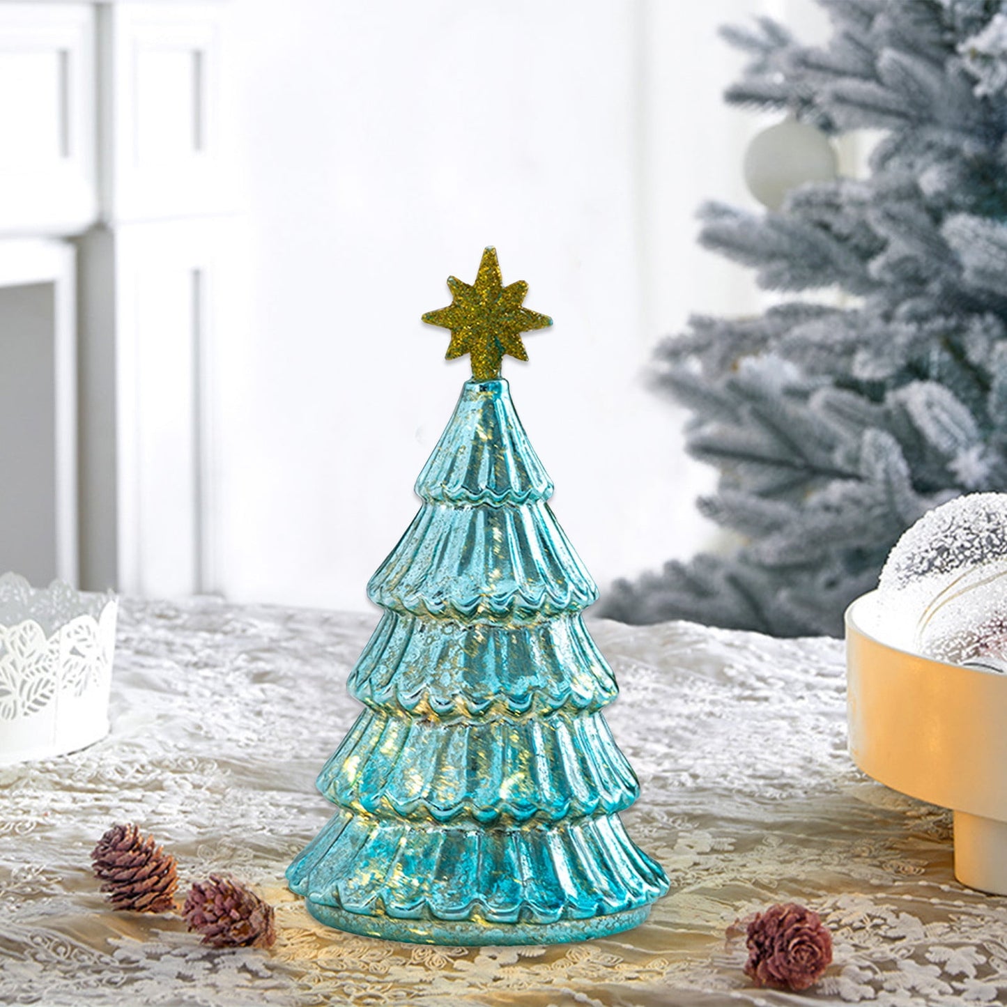 1Pc Illuminated Mercury Glass Christmas Trees,Crystal Glass Christmas Tree Ornaments,Glass Christmas Trees With Led Lights, Gold & Silver Illuminated Tabletop Decor For Xmas Home Party Centerpiece