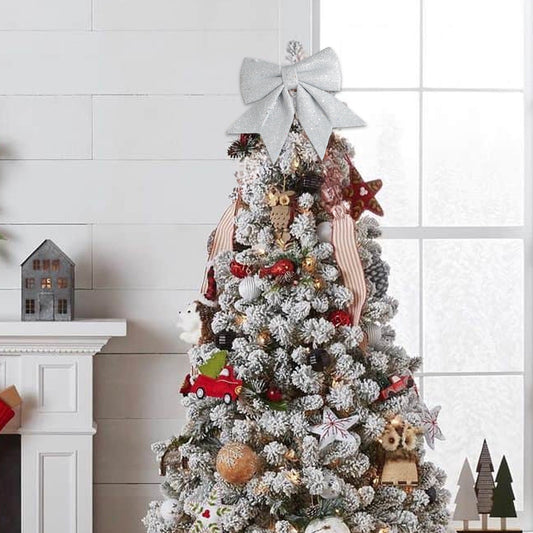 1Pc Large 20Cm Sparkling Christmas Pearl Cottons Gold Powder Bow,Mall Christmas Tree Decoration Pendant Gift Box Diy Accessories,Festive Tree Ornament,Gift Topper And Holiday Diy Decoration Accessory
