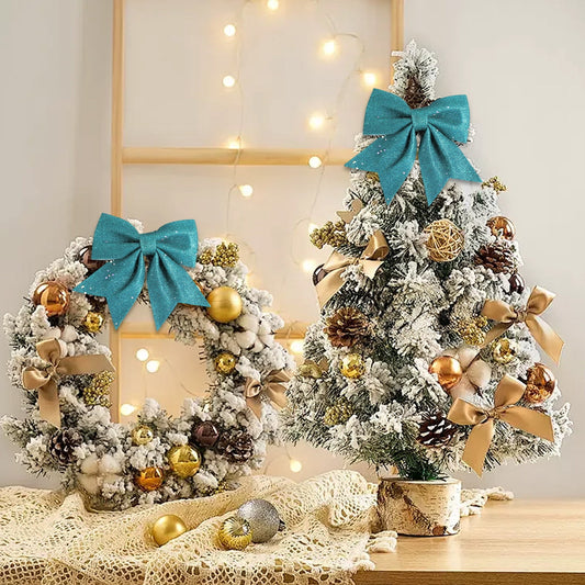 1Pc Large 20Cm Sparkling Christmas Pearl Cottons Gold Powder Bow,Mall Christmas Tree Decoration Pendant Gift Box Diy Accessories,Festive Tree Ornament,Gift Topper And Holiday Diy Decoration Accessory