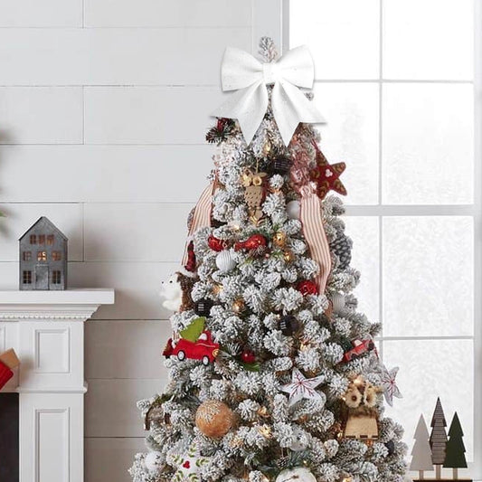1Pc Large 20Cm Sparkling Christmas Pearl Cottons Gold Powder Bow,Mall Christmas Tree Decoration Pendant Gift Box Diy Accessories,Festive Tree Ornament,Gift Topper And Holiday Diy Decoration Accessory