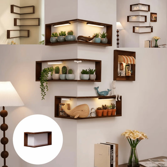 1Pc With Light Corner Shelf Wall Mount,Room Decor Aesthetic,Corner Shelves For Room Wall,Floating Corner Bookshelf,Plant Shelf For Bedroom,Living Room,Bathroom,Home Office Wall Mounted Storage