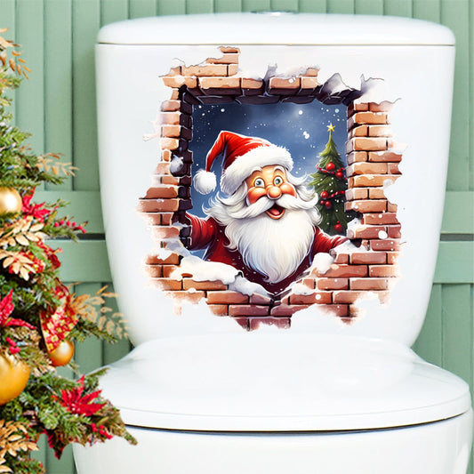 1Pc Peel And Stick 3D Christmas Wall Stickers, Creative Santa Claus Breaking Through Wall Stickers, Funny Cartoon Santa Wall Decal For Windows Doors Refrigerator Toilet Holiday Party Home Decoration