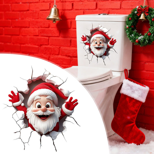 1Pc Peel And Stick 3D Christmas Wall Stickers, Creative Santa Claus Breaking Through Wall Stickers, Funny Cartoon Santa Wall Decal For Windows Doors Refrigerator Toilet Holiday Party Home Decoration