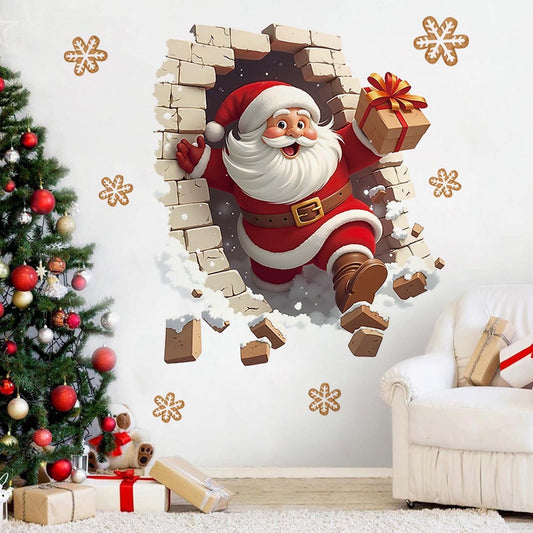 1Pc Peel And Stick 3D Christmas Wall Stickers, Creative Santa Claus Breaking Through Wall Stickers, Funny Cartoon Santa Wall Decal For Windows Doors Refrigerator Toilet Holiday Party Home Decoration