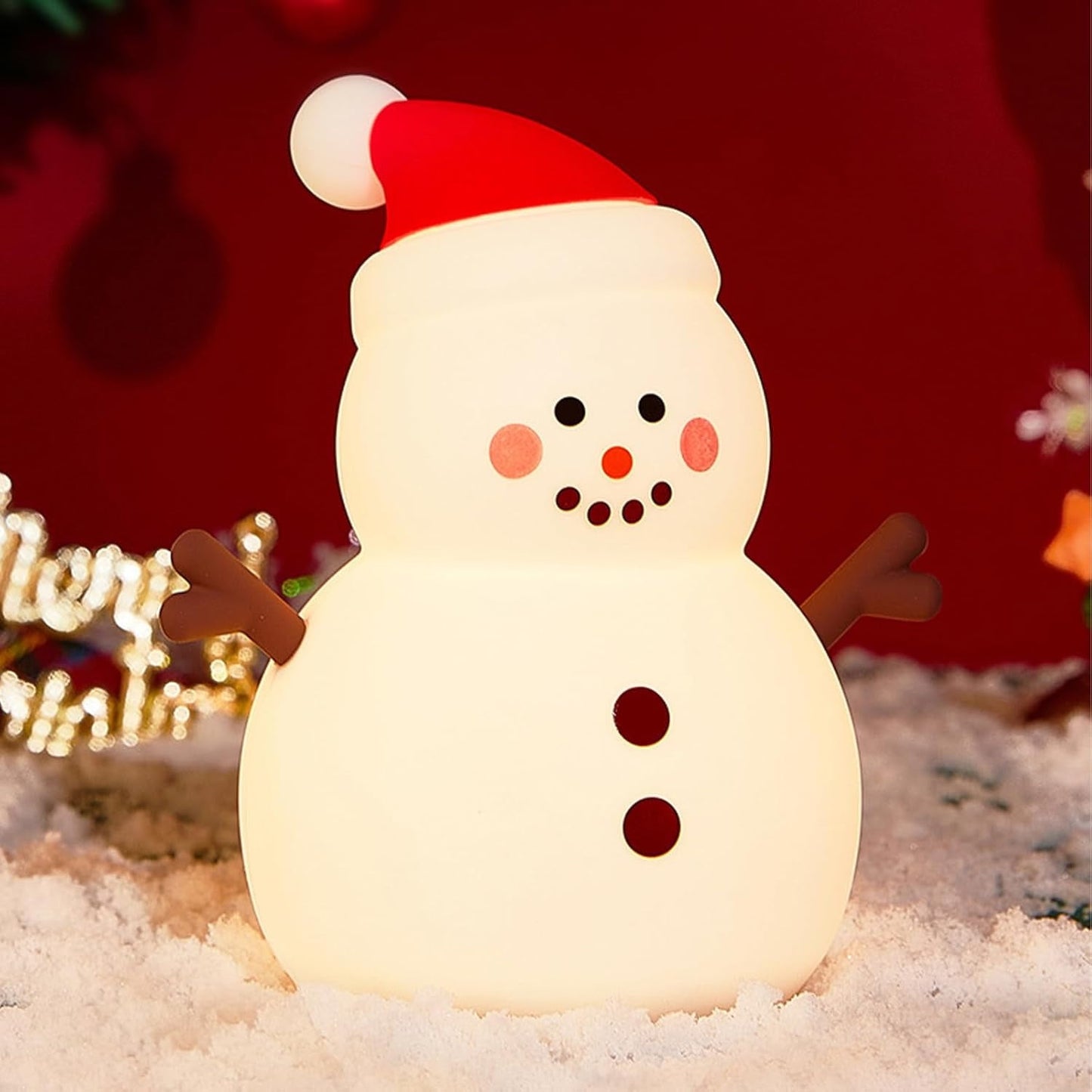1Pc Rechargeable Snow Lamp Christmas Night Light For Kids,Soft Silicone Dimmable Lamp With 3 Brightness Levels,Snowman Night Light With 30Min Timer,Bedside Lamp For Boys Girls Room Holiday Xmas Decor
