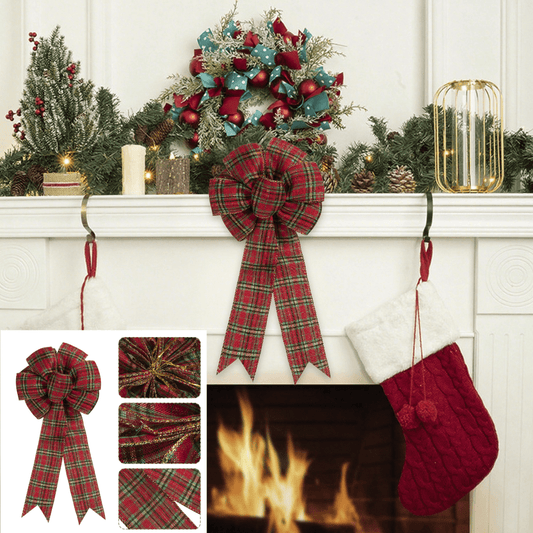 1Pc Velvet Bows For Christmas Tree Bows Topper,Plaid Bow,Plaid Christmas Bows,Red Christmas Bows Large Velvet Bow For Wreaths, Tree, Outside Decorating, Outdoor