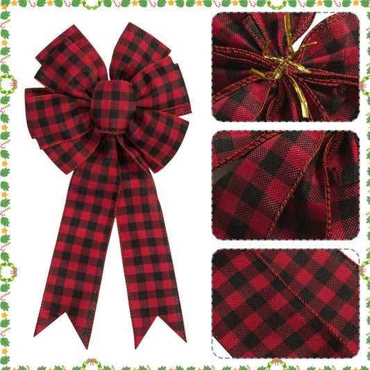 1Pc Velvet Bows For Christmas Tree Bows Topper,Plaid Bow,Plaid Christmas Bows,Red Christmas Bows Large Velvet Bow For Wreaths, Tree, Outside Decorating, Outdoor