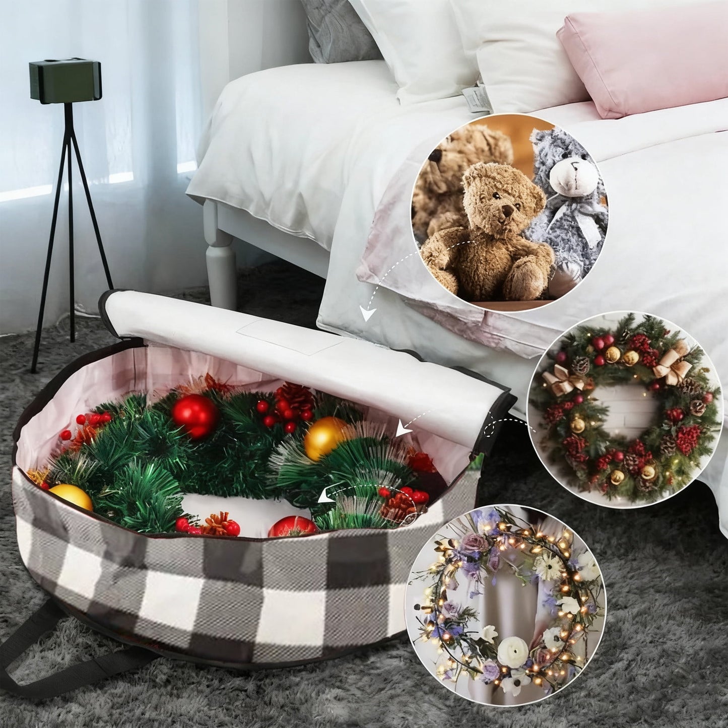 24 In Christmas Wreath Storage Container,Wreath Storage Bag,Wreath Bag,Garland Storage,Wreath Holder,Wreath Storage Box With Handle - Durables Material Festive Wreath Storage Rack
