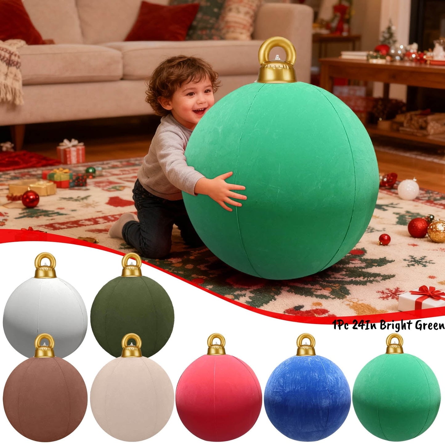 24 Inch Inflatable Velvet Christmas Balls,24 In Giant Inflatable Velvet Christmas Balls,Inflatable Flocked Christmas Large Holiday Inflatables Outdoor Decorations,Christmas Blow Up Yard Decor
