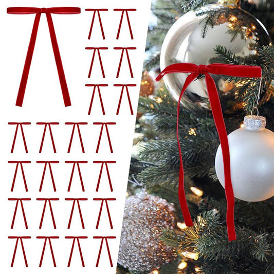 24 Pcs Velvet Christmas Bows For Christmas Tree 5 X 7 Inch Christmas,Velvet Christmas Ornaments,Rustic Crafts Gift Bows Vintage Velvet Ribbon Bows For Xmas Home Decor Wedding Outdoor Indoor,Red