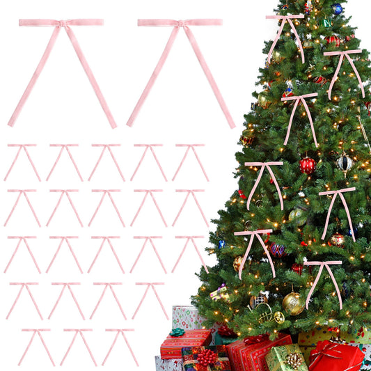 24 Pcs Velvet Christmas Bows For Christmas Tree 5 X 7 Inch Christmas,Velvet Christmas Ornaments,Rustic Crafts Gift Bows Vintage Velvet Ribbon Bows For Xmas Home Decor Wedding Outdoor Indoor,Pink