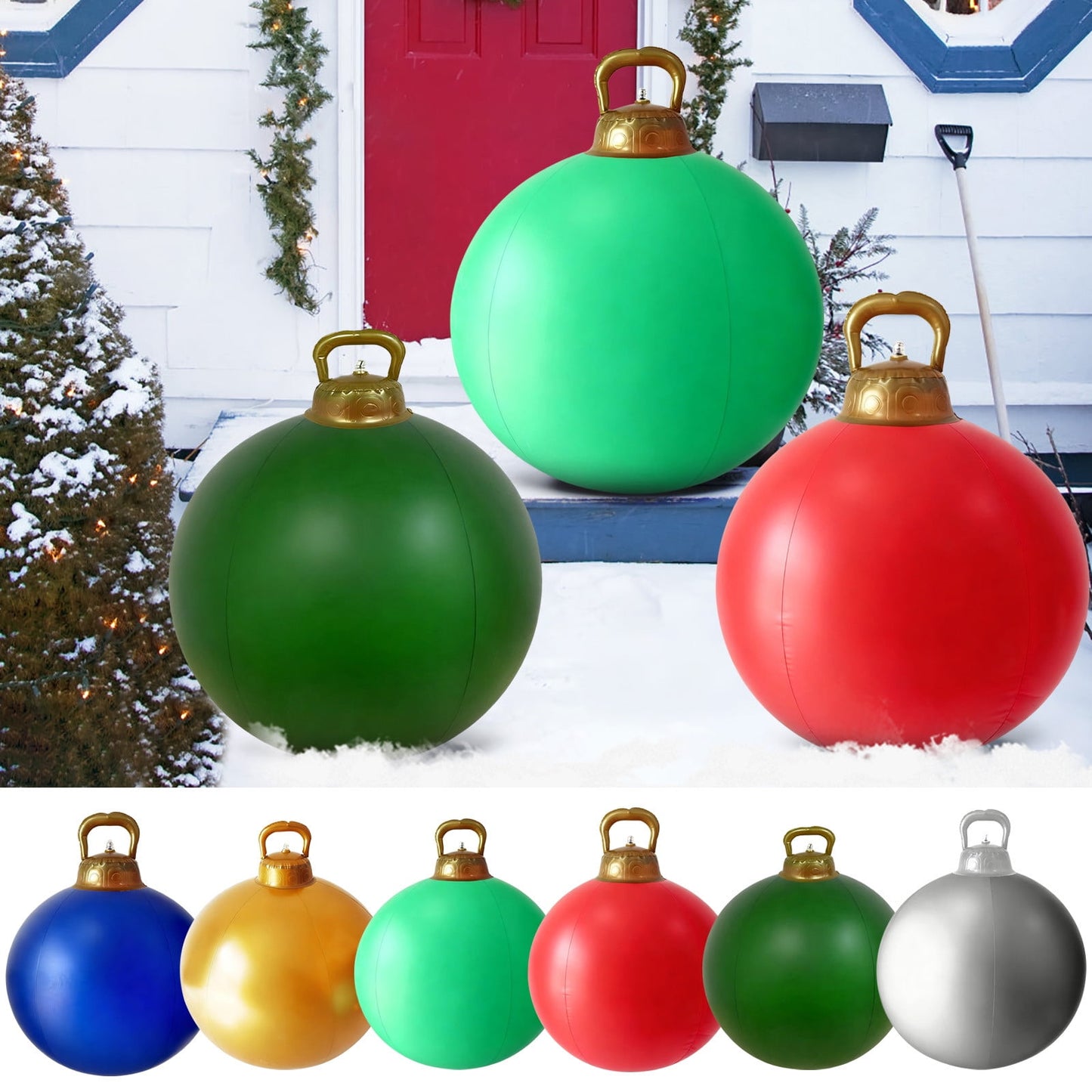 24Inch Giant Pvc Inflatable Christmas Decorated Ball Ornaments,60Cm Inflatable Christmas Ball, Outdoor Large Xmas Blow Ball Decorations For Christmas Themed Party Ornaments