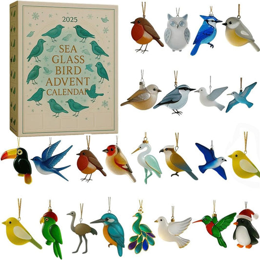 24Pcs Sea Glass Bird Advent Calendar 2025 - 24 Days Of Handcrafted Bird Ornaments, Natural Sea Glass Christmas Countdown Decor Collection