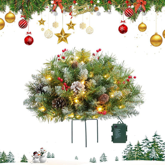27*18 In Prelit Planter Bushes Christmas Porch Decorations With Tripod Stake Christmas Urn Filler,Round Half Stake Courtyard Christmas Tree,Holiday Planter Filler Christmas Planter Filler Outdoor