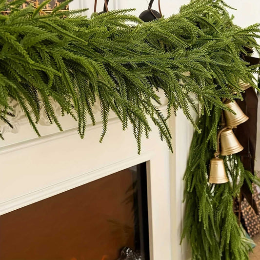 270Cm Artificial Norfolk Garland,Large Realistic Christmas Norfolk Garland Fork Norfolk Natural Garland Artificial Garland For Christmas Table Fireplace Wall Home Decor,Christmas Fireplace Mantle