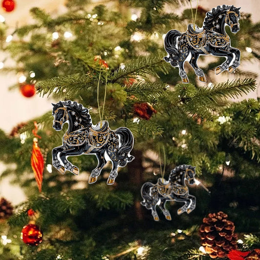 2D Acrylic Christmas Hanging Ornaments Horse Ornaments For Christmas Tree Christmas Tree Ornaments, Multicolor Holiday Decor,Home Wall Car Mirror Festive Christmas Decorations Car Decorations
