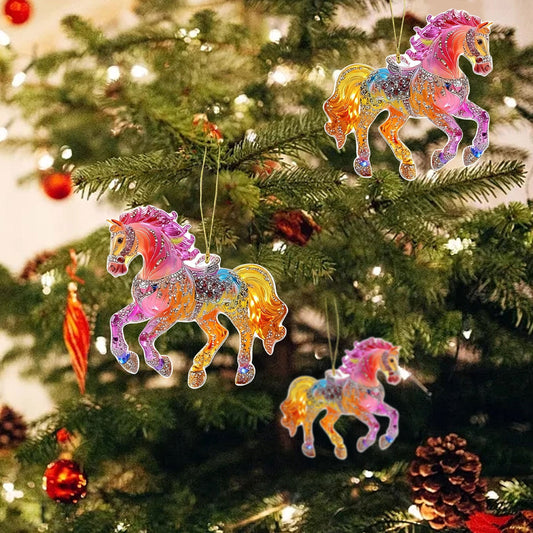 2D Acrylic Christmas Hanging Ornaments Horse Ornaments For Christmas Tree Christmas Tree Ornaments, Multicolor Holiday Decor,Home Wall Car Mirror Festive Christmas Decorations Car Decorations