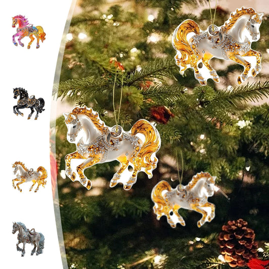 2D Acrylic Christmas Hanging Ornaments Horse Ornaments For Christmas Tree Christmas Tree Ornaments, Multicolor Holiday Decor,Home Wall Car Mirror Festive Christmas Decorations Car Decorations