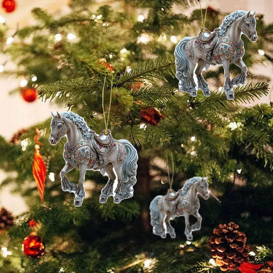 2D Acrylic Christmas Hanging Ornaments Horse Ornaments For Christmas Tree Christmas Tree Ornaments, Multicolor Holiday Decor,Home Wall Car Mirror Festive Christmas Decorations Car Decorations