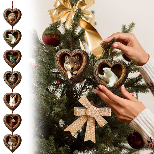 2D Acrylic Heart-Shaped Decoration,Animals Lovers Gift, Heart-Shaped Animal Ornaments, Woodland Tree Hollow Resin Decor With Cute Owl Panda For Christmas Tree,For Home Holiday Party Indoor Decor