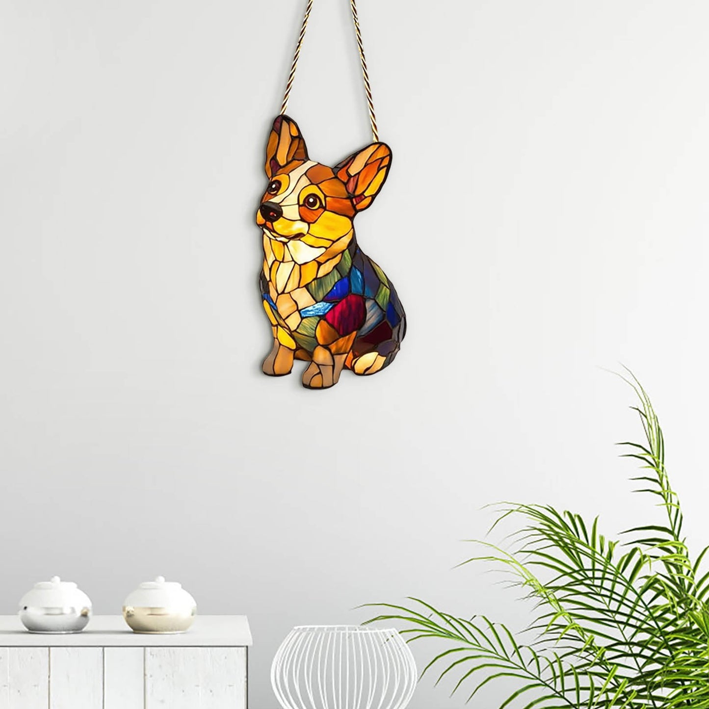 2D Acrylic Mosaic Dog Lamp Pandent(Not Lamp),Dog Series Art Ornaments-Corgi Sitting,Funny Christmas Dachshund Christmas Ornament Dachshund Gifts For Women Men,Home Decor For Dog Lovers