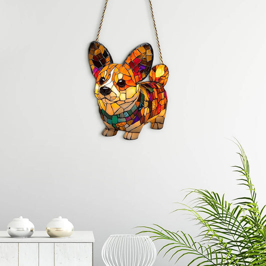 2D Acrylic Mosaic Dog Lamp Pandent(Not Lamp),Dog Series Art Ornaments-Corgi Station,Funny Christmas Dachshund Christmas Ornament Dachshund Gifts For Women Men,Home Decor For Dog Lovers