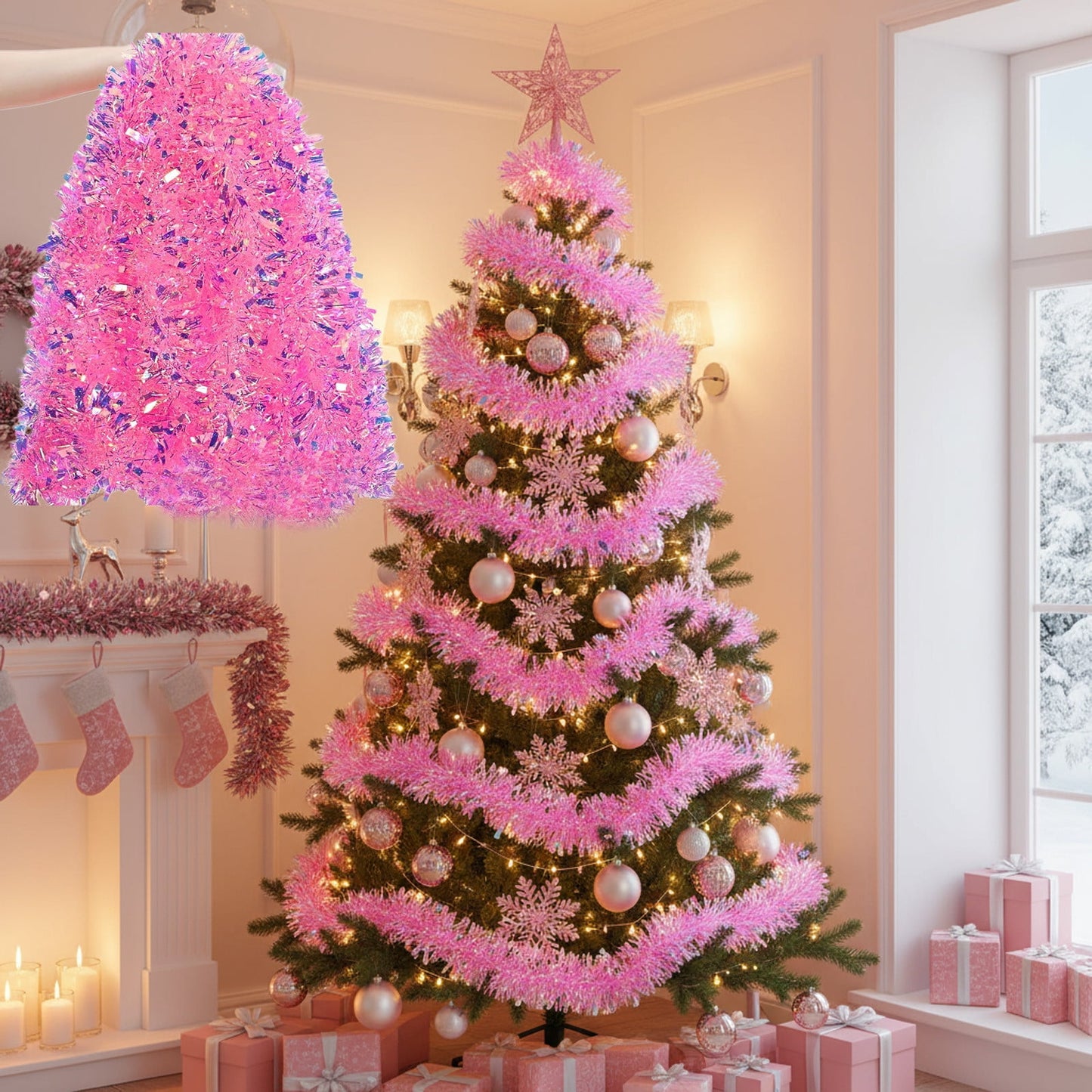 2M Christmas Tinsel,Christmas Tree Tinsel Garland,Christmas Tree Garland,Christmas Garland,78.7 In Tinsels Garland Christmas Metallic Hanging Tinsels Garland For Xmas Tree Home And Party Decoration