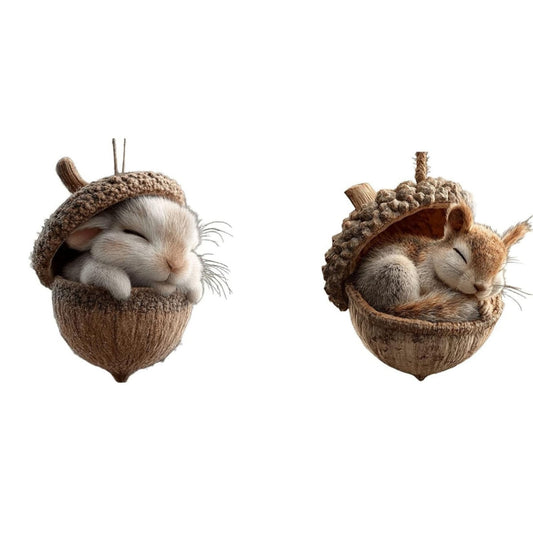 2Pc 2D Acrylic Forest Animal Acorn Ornaments,Woodland Friends Acorn Ornaments,Forest Hazelnut Ornaments,Asleep Cozy Forest Christmas Ornaments,Pine Cone Hanging Ornament Home Party D¨¦cor,Gift