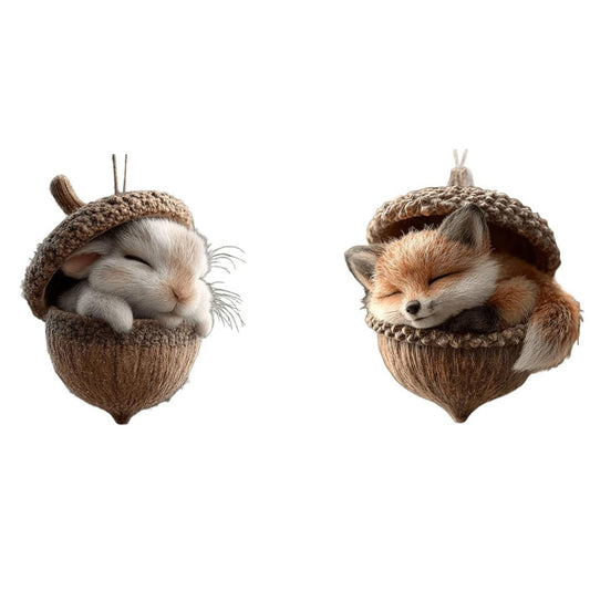 2Pc 2D Acrylic Forest Animal Acorn Ornaments,Woodland Friends Acorn Ornaments,Forest Hazelnut Ornaments,Asleep Cozy Forest Christmas Ornaments,Pine Cone Hanging Ornament Home Party D¨¦cor,Gift