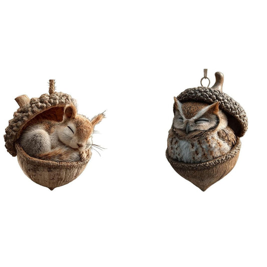 2Pc 2D Acrylic Forest Animal Acorn Ornaments,Woodland Friends Acorn Ornaments,Forest Hazelnut Ornaments,Asleep Cozy Forest Christmas Ornaments,Pine Cone Hanging Ornament Home Party D¨¦cor,Gift