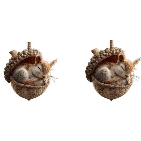 2Pc 2D Acrylic Forest Animal Acorn Ornaments,Woodland Friends Acorn Ornaments,Forest Hazelnut Ornaments,Asleep Cozy Forest Christmas Ornaments,Pine Cone Hanging Ornament Home Party D¨¦cor,Gift
