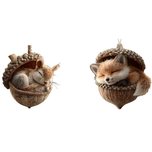 2Pc 2D Acrylic Forest Animal Acorn Ornaments,Woodland Friends Acorn Ornaments,Forest Hazelnut Ornaments,Asleep Cozy Forest Christmas Ornaments,Pine Cone Hanging Ornament Home Party D¨¦cor,Gift