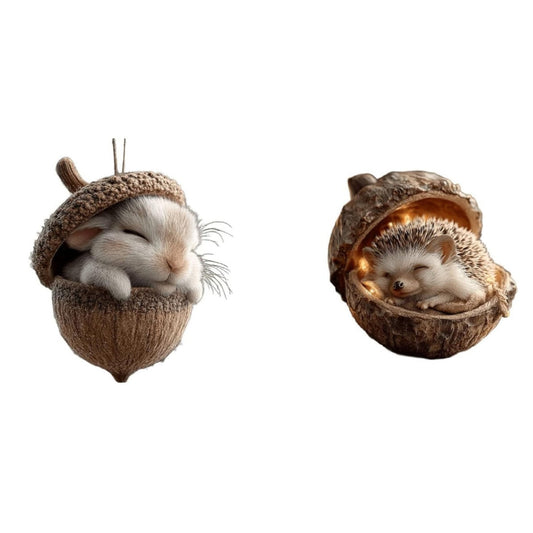 2Pc 2D Acrylic Forest Animal Acorn Ornaments,Woodland Friends Acorn Ornaments,Forest Hazelnut Ornaments,Asleep Cozy Forest Christmas Ornaments,Pine Cone Hanging Ornament Home Party D¨¦cor,Gift