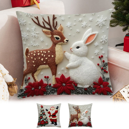 2Pc Christmas Decorations Christmas Pillow Covers 18 X 18 In,Christmas Throw Pillow Covers,Elk And Rabbit Decorated Sofa Linen,Xmas Series Cushion Pillow Cover Custom Zippered Square Pillowcase