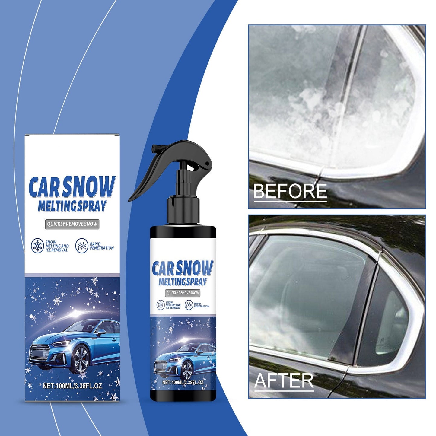 2Pc Deicer For Car Windshield Defroster,Spray Snow For Windows Snow Spray,Window Snow Spray, Deicing Spray, Melting Spray, Deicer For Car Windshield,Winter Car Essentials, Fast Ice Snow Melting Spray