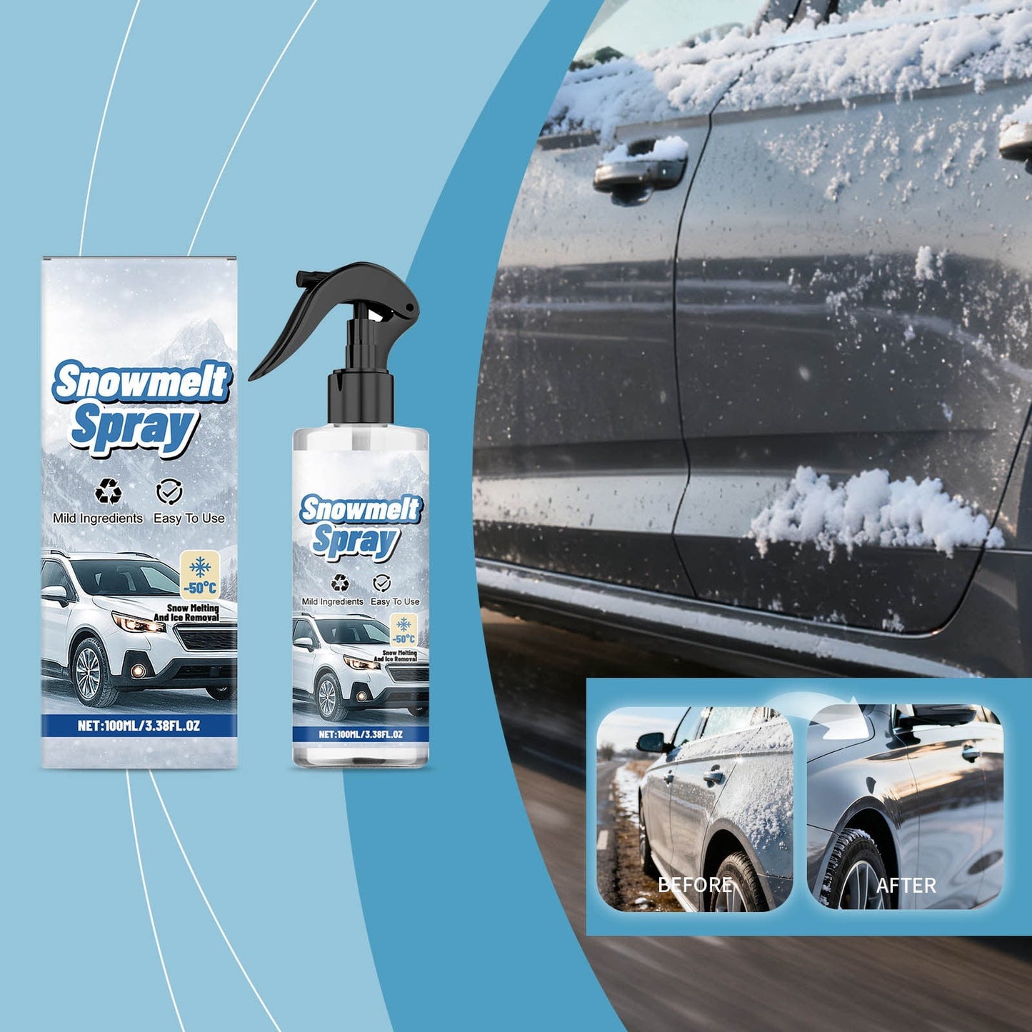 2Pc Deicer For Car Windshield Defroster,Window Snow Spray,100Ml De-Icer Spray For Car Windshields, Fast-Acting Ice & Snow Melt Spray With Antifreeze Protection, Safe For Auto Glass