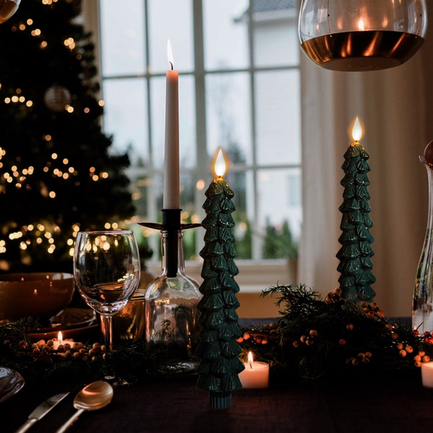 2Pc Flameless Pinecone Led Candle Light For Christmas,Christmas Tree Candles With Remote Control And Timer, Battery-Operated Holiday Tabletop & Mantel Decorations, Warm White