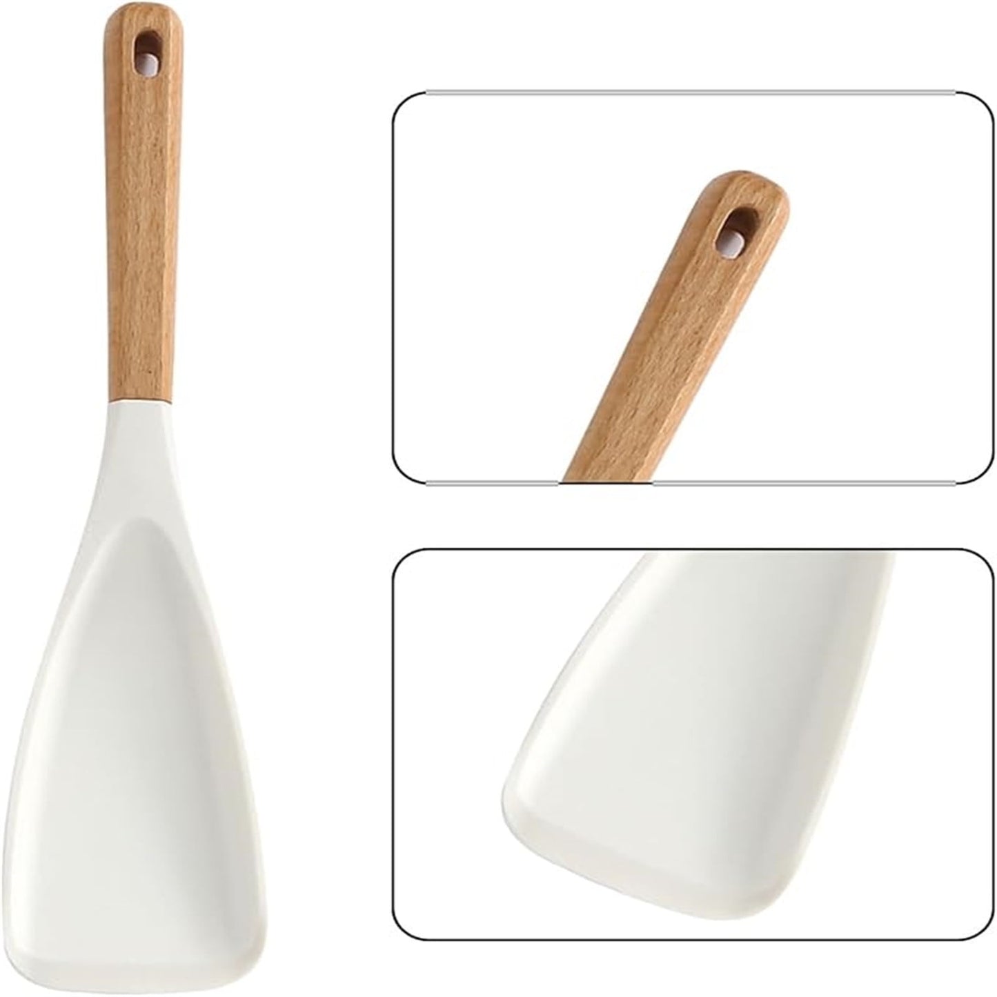 2Pc Multifunction Spatula Cooking Spoon,All In One Spoon,Stir And Scoop Spoon,Cooking Spoon For Nonstick Cookwares,Cooking And Serving Sturdy Matte Silicone,Wood Handle Spoon For Mixing, Scoop,Scrape