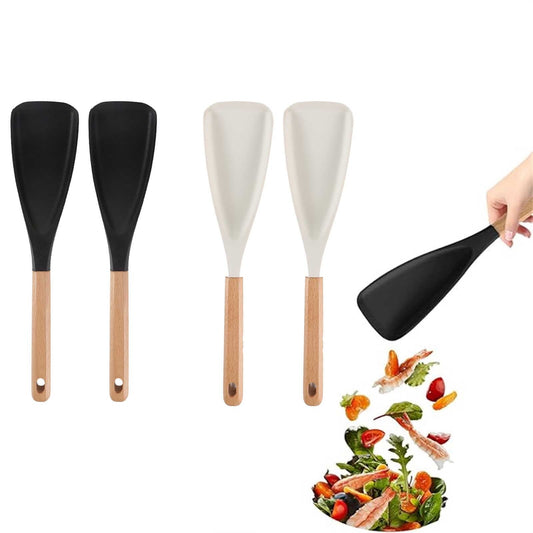 2Pc Multifunction Spatula Cooking Spoon,All In One Spoon,Stir And Scoop Spoon,Cooking Spoon For Nonstick Cookwares,Cooking And Serving Sturdy Matte Silicone,Wood Handle Spoon For Mixing, Scoop,Scrape