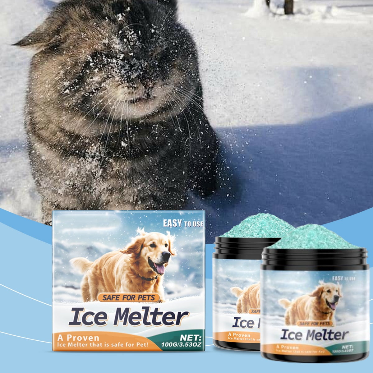 2Pc Pet-Friendly Ice Melt Pet Safe,Icing Snow Melting Agent Outdoor,Pet Safe Ice Melt For Snow & Ice,Non-Toxic Paw Friendly Deicer Granules,Quick Thawing Blend For Driveways, Sidewalks & Steps