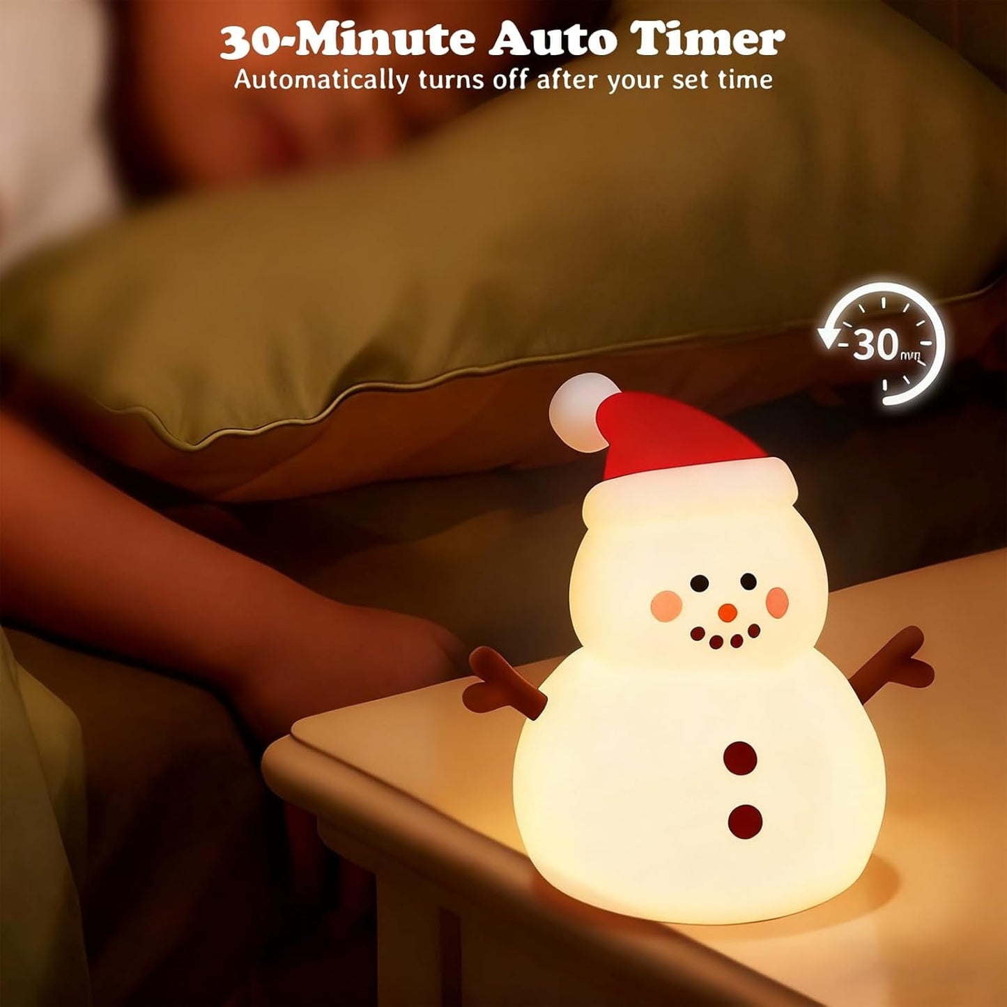 2Pc Rechargeable Snow Lamp Christmas Night Light For Kids,Soft Silicone Dimmable Lamp With 3 Brightness Levels,Snowman Night Light With 30Min Timer,Bedside Lamp For Boys Girls Room Holiday Xmas Decor