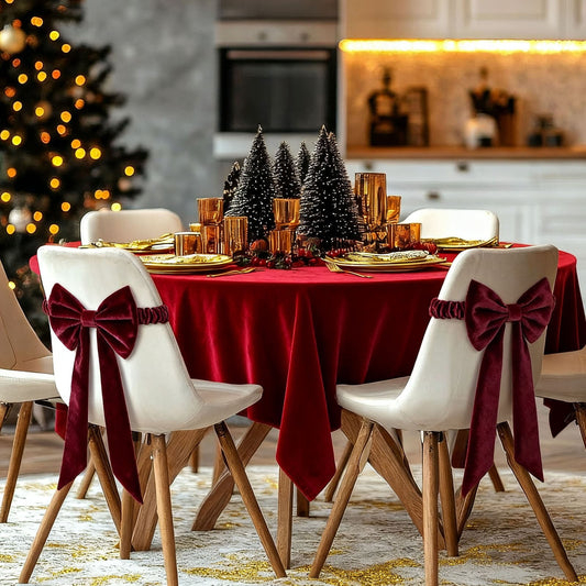 2Pc Velvet Chair Bows For Chairs,Red Chair Sashes,Christmas Chair Bows Christmas,Christmas Red Bow Chair Cover With Decorative Backrest Straps,Chair Cover Straps & Backrest Straps Holiday Decoration