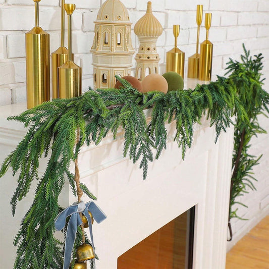 2Pcs 6FT Christmas Garland Decoration,Artificial Norfolk Pine Garlands,,Christmas Norfolk Pine Garland,Artificial Pine Greenery Garland for Christmas Table Fireplace Wall Home Decoration