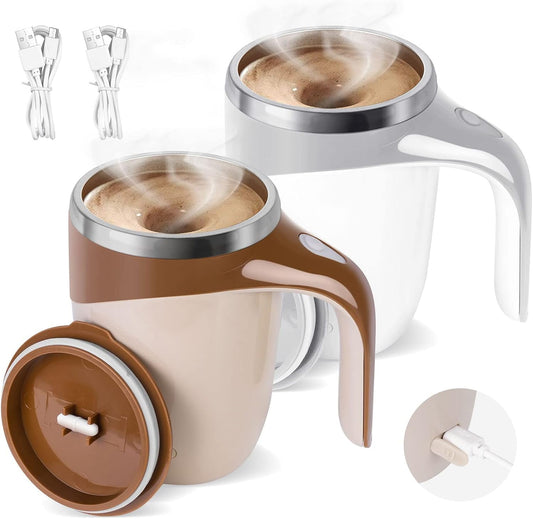 2Pcs Automatic Magnetic Stirring Coffee Mug,Electric Mixing Cup,Self Stirring Coffee Mug With Lid,Rotating Home Office Travel Mixing Cup,Electric Stainless Steel Self Mixing Coffee Tumbler(Recharge)